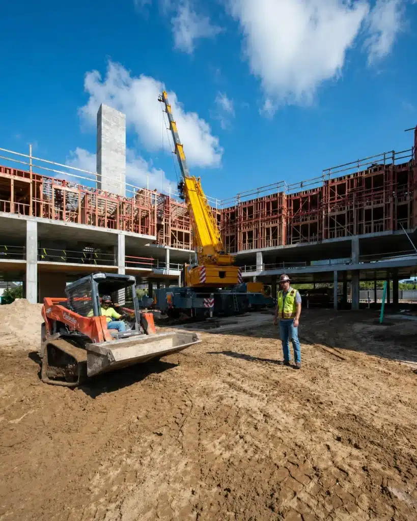 Perla Student Housing structural concrete crane and jobsite progress in Tallahassee FL
